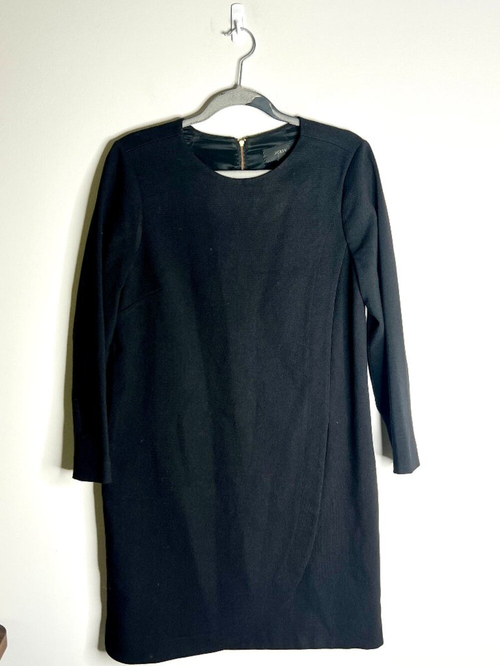 J. Crew Black Long Sleeve Shift Dress Exposed Zipper Career Modest Classic